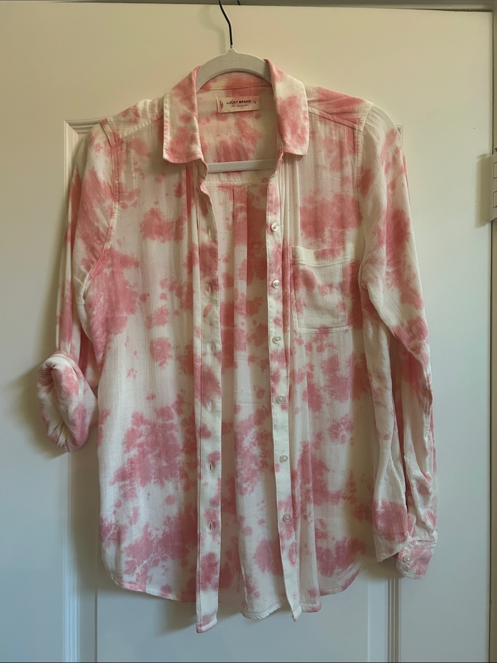Lucky Brand Pink and White Tie-Dye Button-Up Shirt